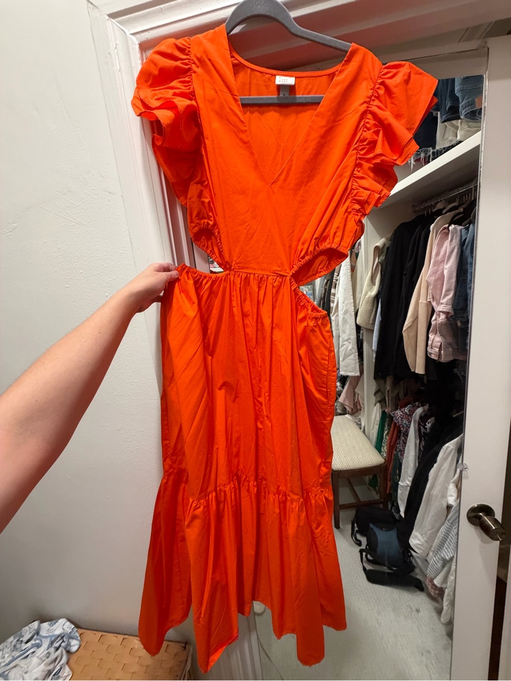 A new day - Bright Orange Cutout Midi Dress